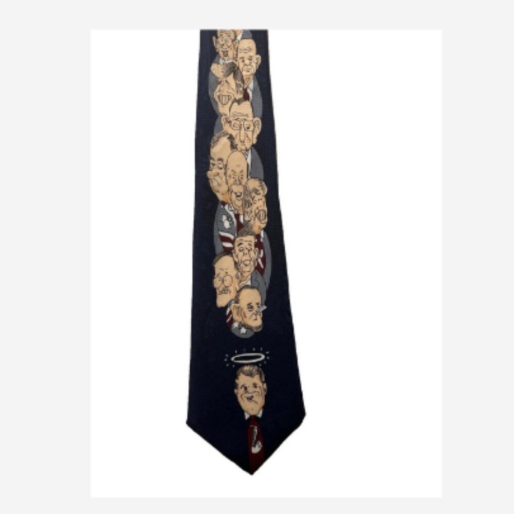 A. Rogers Men’s Tie Navy Background With Caricatures Past Presidents Polyester